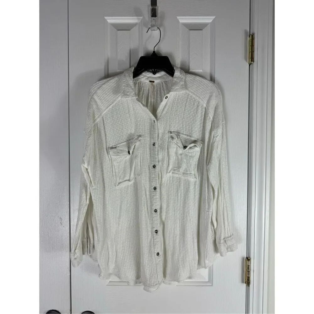 Free People Womens One Scout Oversized Waffle Knit Button Down Shirt Size Small